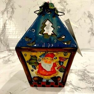 *Vintage/New* Roman Inc. Christmas Ceramic Tea Light Lantern - Santa